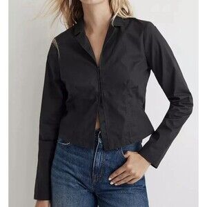MADEWELL Poplin Hook-Front Shrunken Shirt Black‎ Coal Women's SIZE 00 NWT